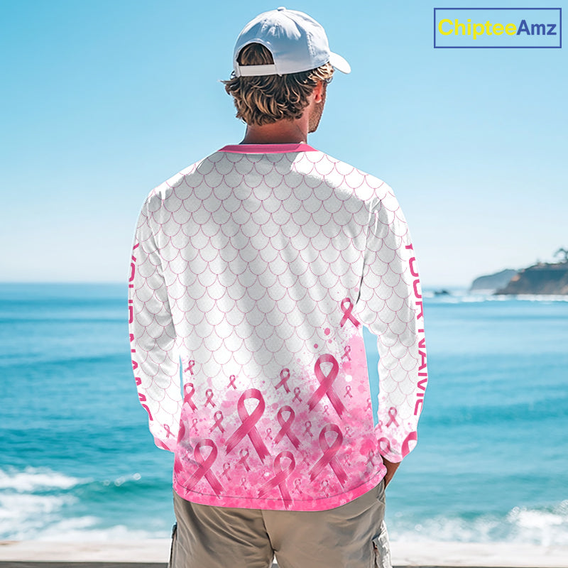 Breast Cancer Awareness Fishing Shirt Long Sleeve Pink Ribbon Fishing Jersey For Women, Men NHT1498