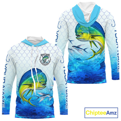 Custom Mahi Mahi Fishing Shirt Long Sleeve Hooded, Personalized Dorado Fishing Jersey For Men NHT1499