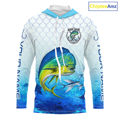 Custom Mahi Mahi Fishing Shirt Long Sleeve Hooded, Personalized Dorado Fishing Jersey For Men NHT1499