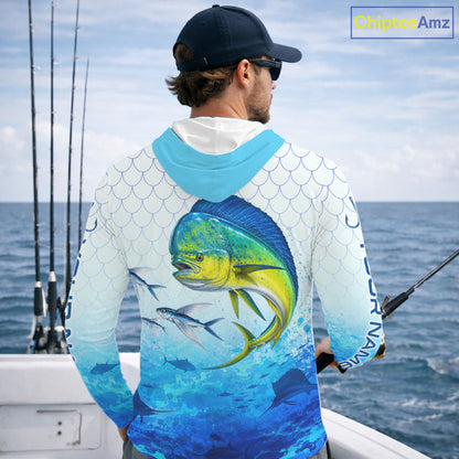 Custom Mahi Mahi Fishing Shirt Long Sleeve Hooded, Personalized Dorado Fishing Jersey For Men NHT1499