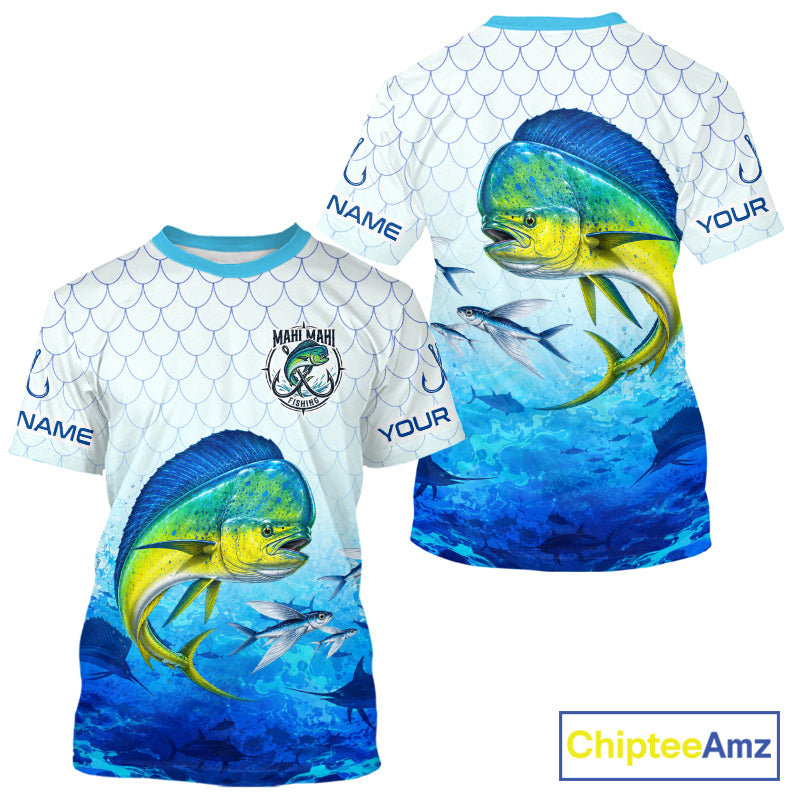 Custom Mahi Mahi Fishing Shirt Short Sleeve, Personalized Dorado Fishing Jersey For Men NHT1499