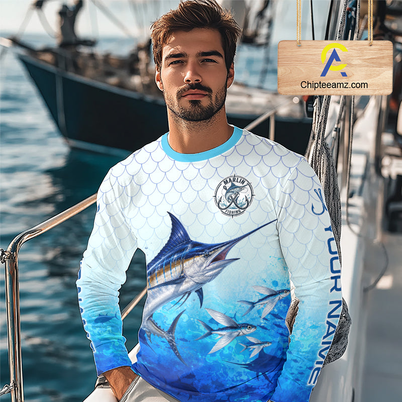 Custom Marlin Fishing Shirt Long Sleeve, Personalized Marlin Fishing Jersey For Men NHT1500