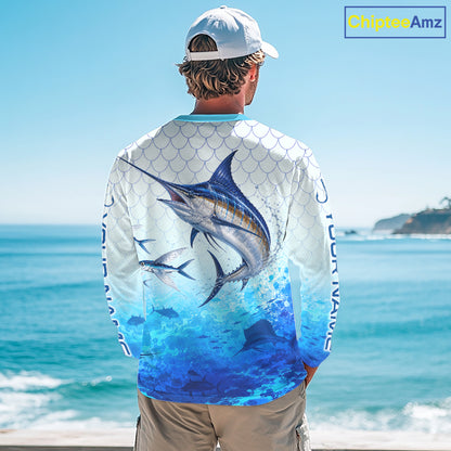Custom Marlin Fishing Shirt Long Sleeve, Personalized Marlin Fishing Jersey For Men NHT1500