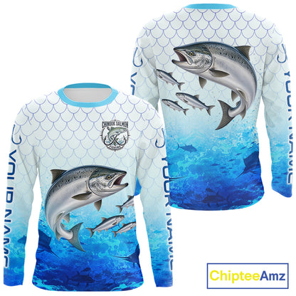 Custom Chinook Salmon Fishing Shirt Long Sleeve, Personalized Salmon Fishing Jersey For Men NHT1501