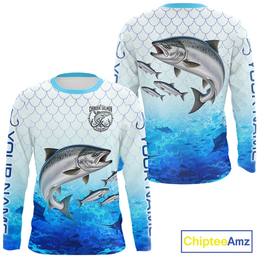 Custom Chinook Salmon Fishing Shirt Long Sleeve, Personalized Salmon Fishing Jersey For Men NHT1501