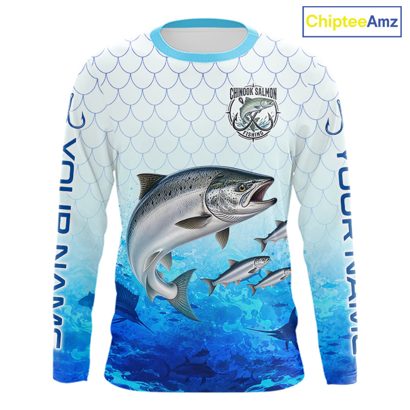 Custom Chinook Salmon Fishing Shirt Long Sleeve, Personalized Salmon Fishing Jersey For Men NHT1501