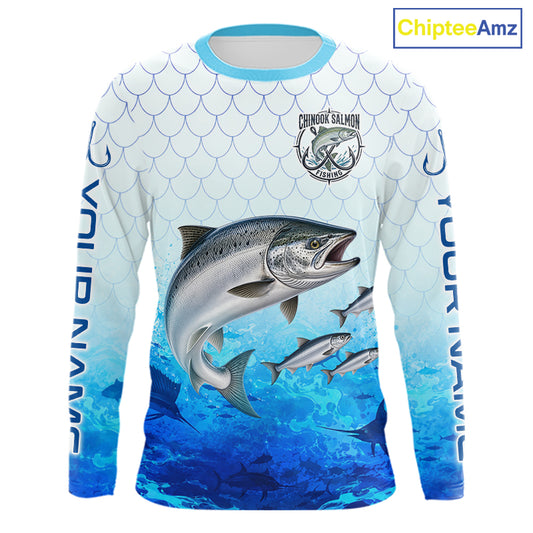 Custom Chinook Salmon Fishing Shirt Long Sleeve, Personalized Salmon Fishing Jersey For Men NHT1501