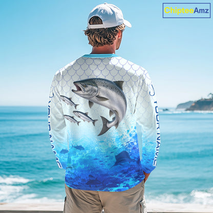 Custom Chinook Salmon Fishing Shirt Long Sleeve, Personalized Salmon Fishing Jersey For Men NHT1501