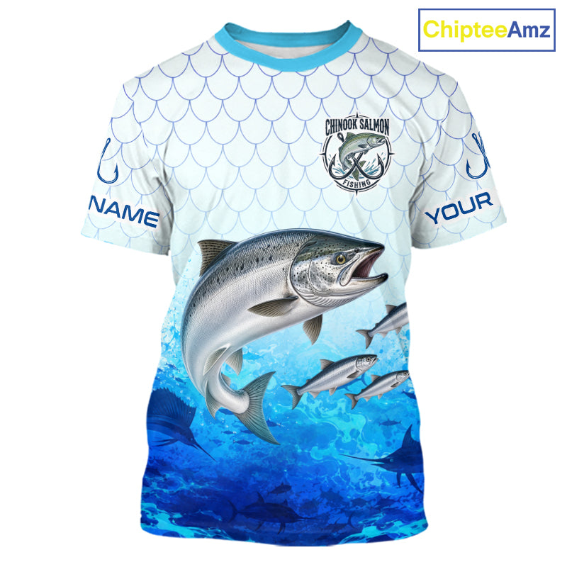 Custom Chinook Salmon Fishing Shirt Short Sleeve, Personalized Salmon Fishing Jersey For Men NHT1501