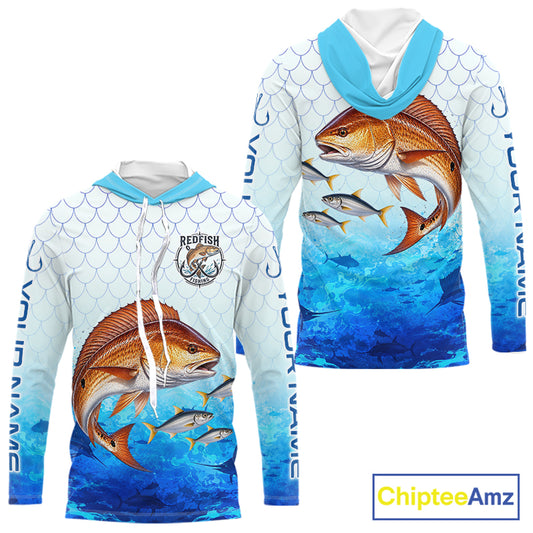 Custom Redfish Fishing Shirt Long Sleeve Hooded, Personalized Red Drum Fishing Jersey For Men NHT1502