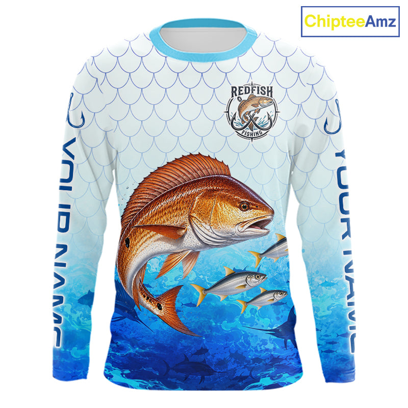 Custom Redfish Fishing Shirt Long Sleeve, Personalized Red Drum Fishing Jersey For Men NHT1502