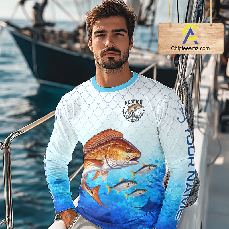 Custom Redfish Fishing Shirt Long Sleeve, Personalized Red Drum Fishing Jersey For Men NHT1502