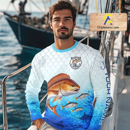 Custom Redfish Fishing Shirt Long Sleeve, Personalized Red Drum Fishing Jersey For Men NHT1502