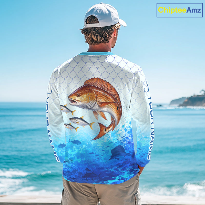 Custom Redfish Fishing Shirt Long Sleeve, Personalized Red Drum Fishing Jersey For Men NHT1502