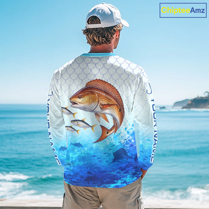 Custom Redfish Fishing Shirt Long Sleeve, Personalized Red Drum Fishing Jersey For Men NHT1502