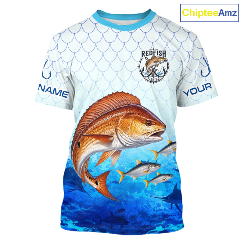 Custom Redfish Fishing Shirt Short Sleeve, Personalized Red Drum Fishing Jersey For Men NHT1502