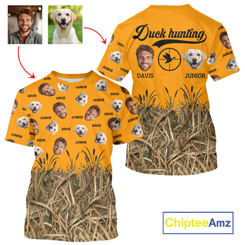 Custom Duck Hunting Shirt – Hunter & Dog Face and Name, Funny Personalized Gift NHT291