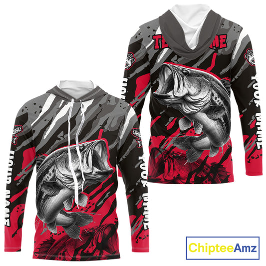 Personalized Bass Fishing Sport Jerseys, Bass Fishing Shirts Long Sleeve Hooded For Men NHT457