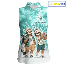 Load image into Gallery viewer, Funny Sloth Sleeveless Womens Golf Polo Shirt  –  Blue Tie Dye Custom Name Golf Shirt, Golf Gift NHT880