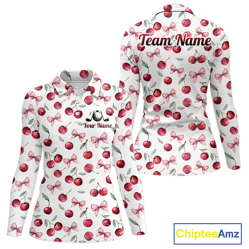 Funny Golf Polo Shirt For Womens Cherry Pattern Summer Sport Top For Team NHT881