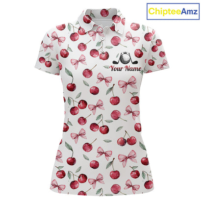Funny Golf Polo Shirt For Womens Cherry Pattern Summer Sport Top For Team NHT881