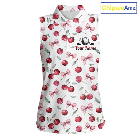 Funny Sleeveless Womens Golf Polo Shirt for Cherry Pattern Summer Sport Top For Team NHT881