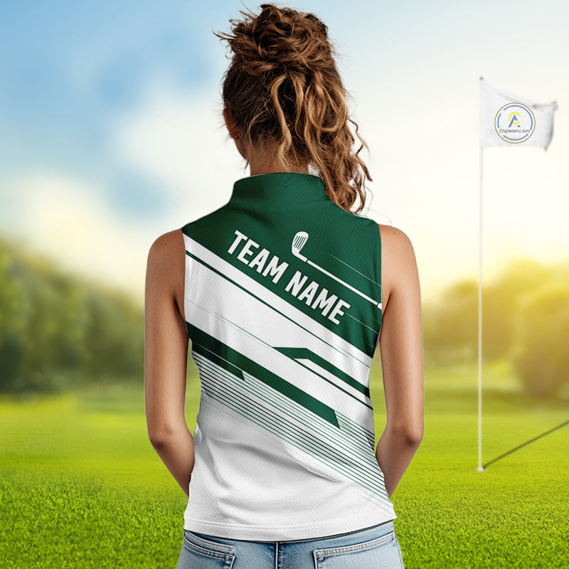 Green And White Sleeveless Womens Golf Polo Shirt Custom Name Golf Shirts For Team Personalized Golf Top NHT882