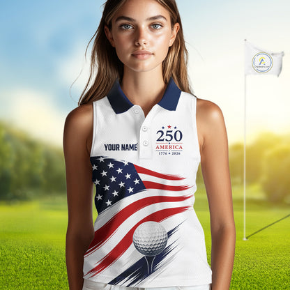 American Flag Sleeveless Womens Golf Polo Shirts, Patriotic Team Golf Jerseys NHT885