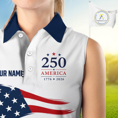 American Flag Sleeveless Womens Golf Polo Shirts, Patriotic Team Golf Jerseys NHT885