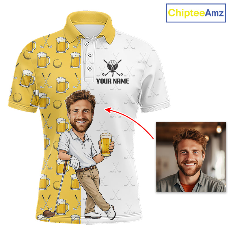 Custom Golf Polo With Face Funny Golfer Beer Lover Gift For Men|Yellow 