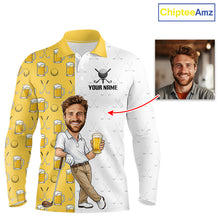 Load image into Gallery viewer, Custom Golf Polo With Face Funny Golfer Beer Lover Gift For Men|Yellow 