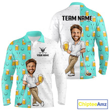 Load image into Gallery viewer, Custom Golf Polo With Face Funny Golfer Beer Lover Gift For Men|Turquoise 