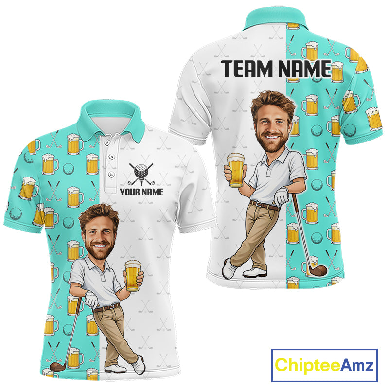 Custom Golf Polo With Face Funny Golfer Beer Lover Gift For Men|Turquoise 