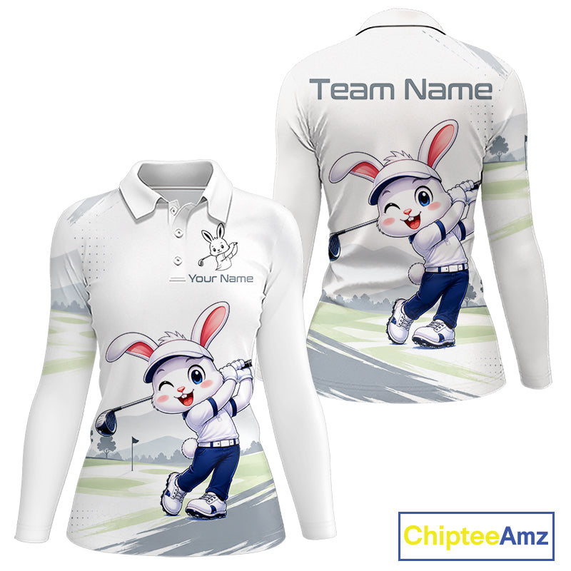 Custom Bunny Golf Polo Shirt – Personalized Rabbit Golf Shirt, Funny Golfer Gift For Women's 