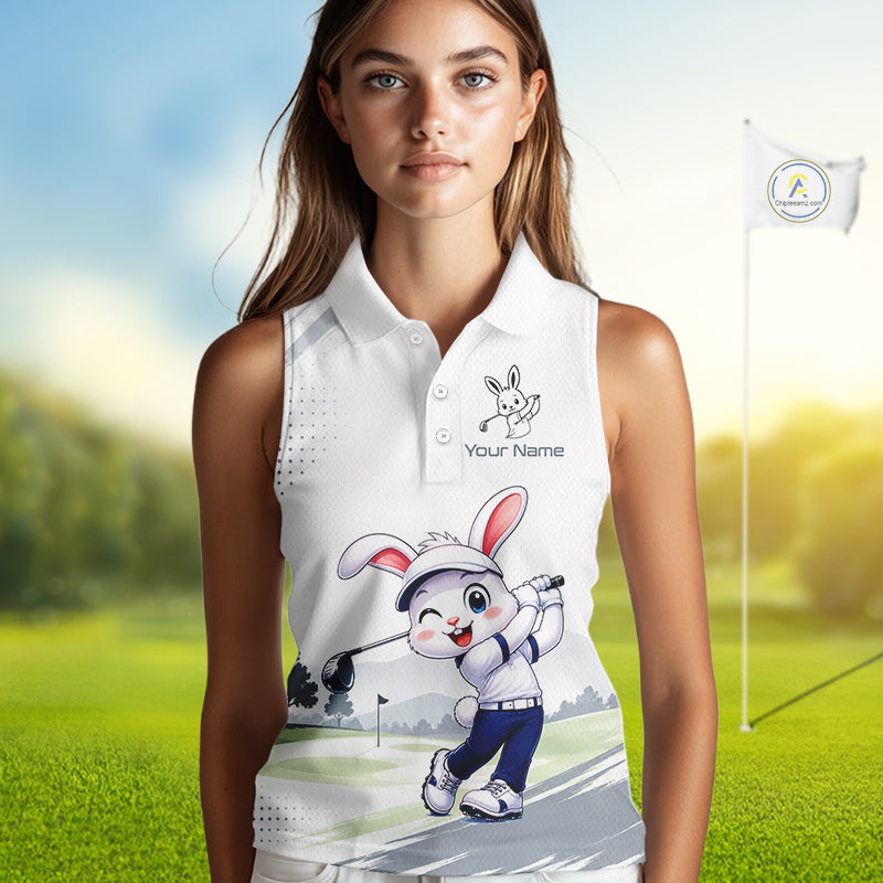 Custom Bunny Women's Sleeveless Golf Polo Shirt – Personalized Rabbit Golf Shirt, Funny Golfer Gift For Women