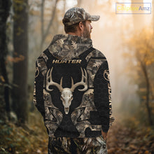 Load image into Gallery viewer, Skull Deer Hunting Custom Name Brown Camo Shirt, Hunting Hoodie For Hunters NHT348