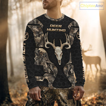 Load image into Gallery viewer, Skull Deer Hunting Custom Name Brown Camo Shirt, Hunting Hoodie For Hunters NHT348
