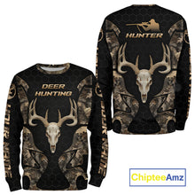 Load image into Gallery viewer, Skull Deer Hunting Custom Name Brown Camo Shirt, Hunting Hoodie For Hunters NHT348