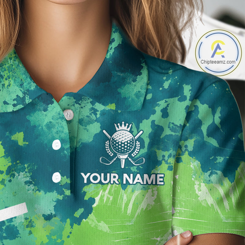Green Tropical Splash Custom Golf Polo Shirt – Personalized Team Name Performance Polo Tee For Women NHT894