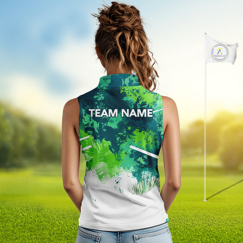 Green Tropical Splash Custom Golf Polo Shirt – Personalized Team Name Performance Polo Tee For Women NHT894