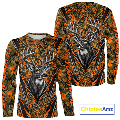 Whitetail Deer Hunting Orange Camo Shirt For Men Custom Wildlife Outdoors Hunting Gift NHT1690