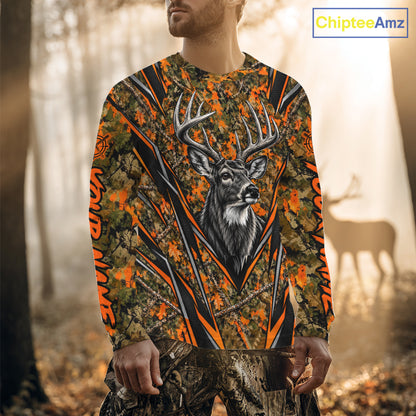 Whitetail Deer Hunting Orange Camo Shirt For Men Custom Wildlife Outdoors Hunting Gift NHT1690