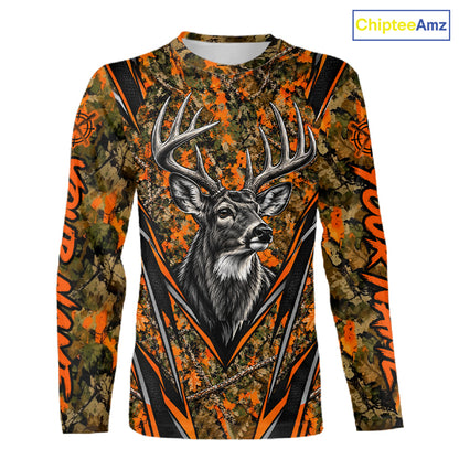 Whitetail Deer Hunting Orange Camo Shirt For Men Custom Wildlife Outdoors Hunting Gift NHT1690
