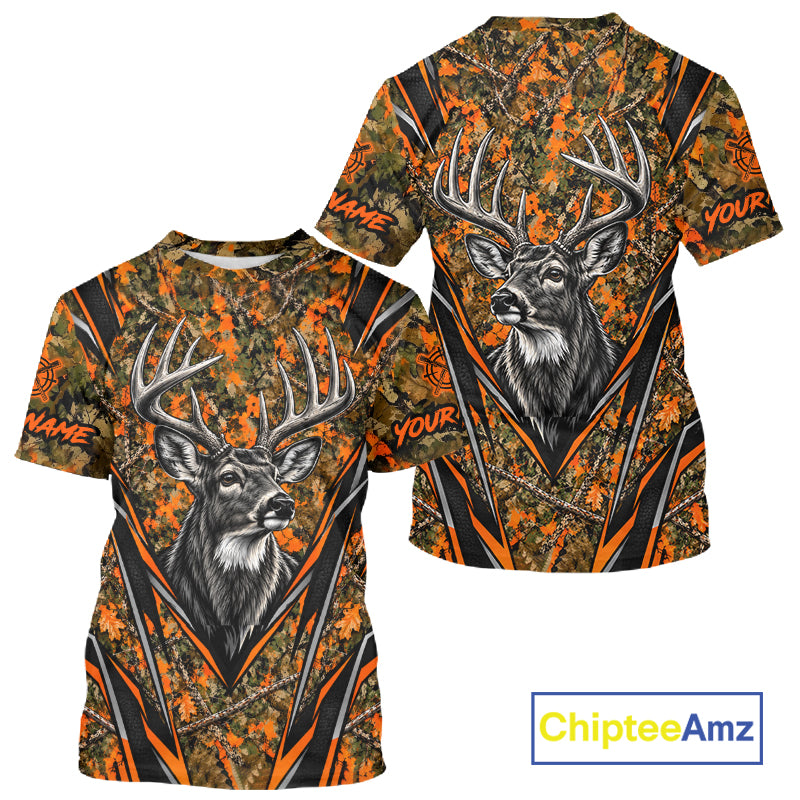 Whitetail Deer Hunting Orange Camo Shirt For Men Custom Wildlife Outdoors Hunting Gift NHT1690