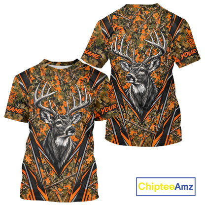 Whitetail Deer Hunting Orange Camo Shirt For Men Custom Wildlife Outdoors Hunting Gift NHT1690