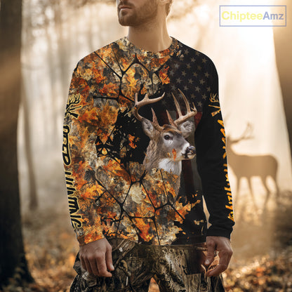 Deer Hunting Shirt US Flag 3D All Over Print Orange Black, Custom Name Personalized Gift NHT296