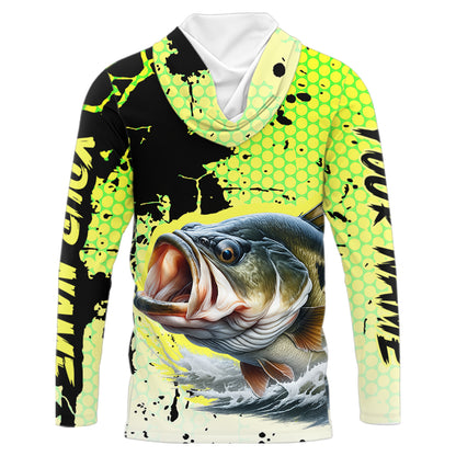 Largemouth Bass Fishing Shirts Long Sleeve Hooded Custom Bass Fishing Apparel NHT406