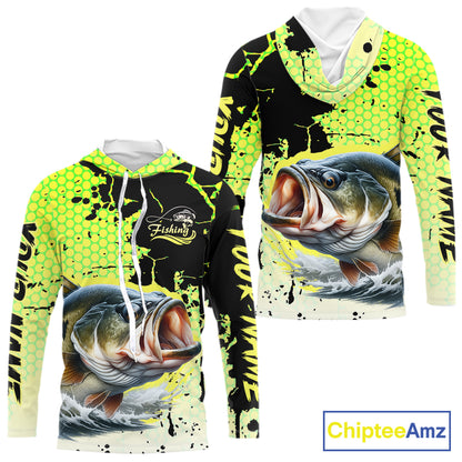 Largemouth Bass Fishing Shirts Long Sleeve Hooded Custom Bass Fishing Apparel NHT406