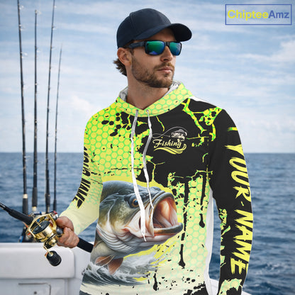 Largemouth Bass Fishing Shirts Long Sleeve Hooded Custom Bass Fishing Apparel NHT406