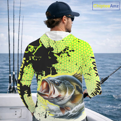 Largemouth Bass Fishing Shirts Long Sleeve Hooded Custom Bass Fishing Apparel NHT406